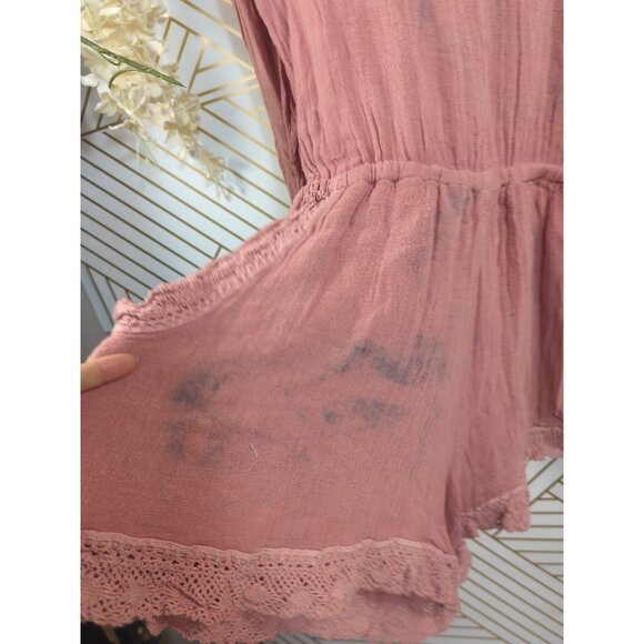 Jen's Pirate Booty Women's Gauze Romper Shorts Long Sleeve Pink Crotchet Size SM - Picture 6 of 13